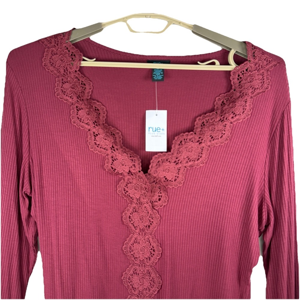 Rue 21 + Long Sleeve Ribbed Body Suit With Lace Red Size 3X‎ New Plus Size